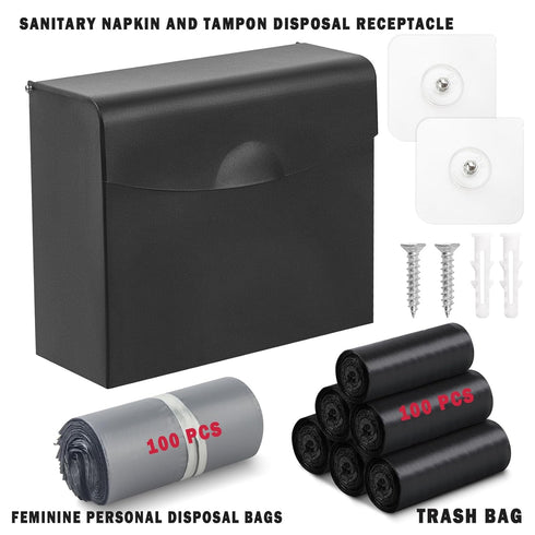 Bag,9.4x7.8x3.5 inches Sanitary Napkin Disposal Receptacle with Hygiene Disposal Bags and Trash Stainless Steel Wall