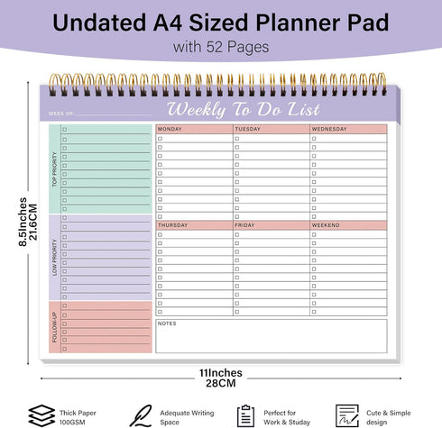 Weekly To Do List Notepad with 52 Undated Sheets(8.5"×11")- Weekly Desk Planner Pad with Spiral Binding for Women & Man, Office, School and Home Personal Organizer by TREES
