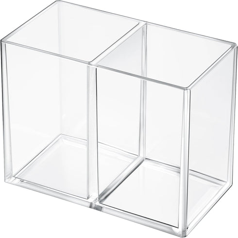 Gejoy Clear Acrylic Pencil Pen Holder - Makeup Brush Organizer with 2 Compartments for Desktop