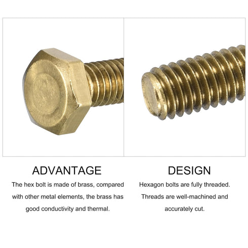 Hex Head Screw Bolt (M6-1x16mm) 30Pcs - Brass Fully Threaded Solid Hex Bolts Machine Screws for Machinery Repair