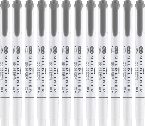 Zebra Pen Mildliner Double-Ended Highlighter Marker Set, Broad and Fine Point Tips, No Bleed Dark Gray Ink