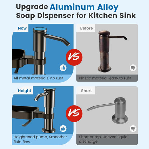 Countertop Soap Dispenser for Kitchen Sink, Built in Sink Soap Dispenser with Sponge Rack, Soap Dispenser Pump