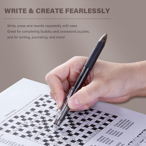 ParKoo Retractable Erasable Gel Pens, 0.7mm Fine Point, 6 Black/6 Blue Ink for Sudoku and Crossword