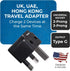 OREI USA to UK Travel Plug Adapter - Type G Travel Adapter Compatible with UK, UAE, Hong Kong, Dubai - 2 in 1 UK Plug Adapter - CE Certified, RoHS Compliant - 2 Pack - Black Color