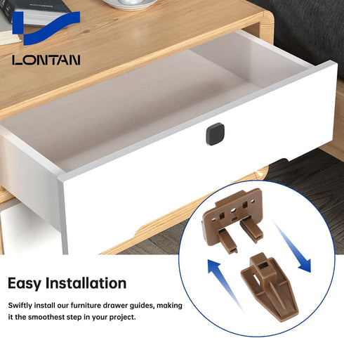 LONTAN DGSL01 Plastic Drawer Slides and Guides, 2 Pack Replacement Parts for Center Mount Drawer Slides, Plastic Drawer