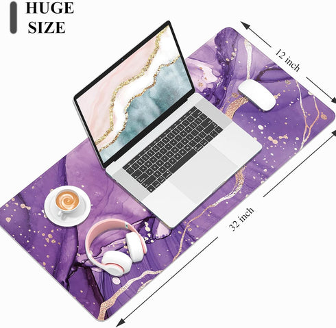 Desk Mat, Large 32" x 12" XXL Mouse Pad, Cute Purple Marble Desktop Decor for Laptop & Keyboard
