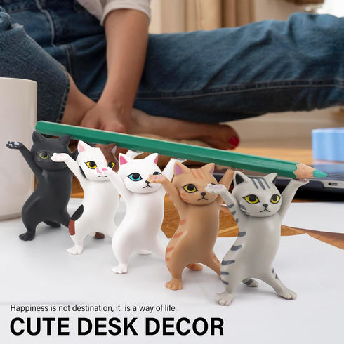Cute Gifts Desk Decor - Funny Office Decor, Cute Pen Holder, Kawaii Dancing Cat (5 Cats Set)
