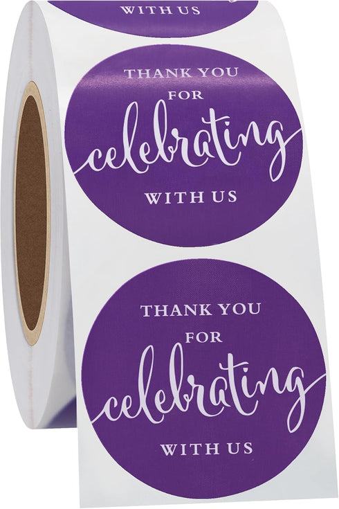 hylabelest 1.5 Inch Package 500 (10 Thank You for Celebrating with Us Stickers Purple for Party Favor, Card Seals