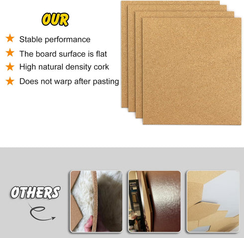 TUPARKA 4 Pack Cork Board 12"x12" with 100 Push Pins, Self-Adhesive Bulletin Boards for Home School Office