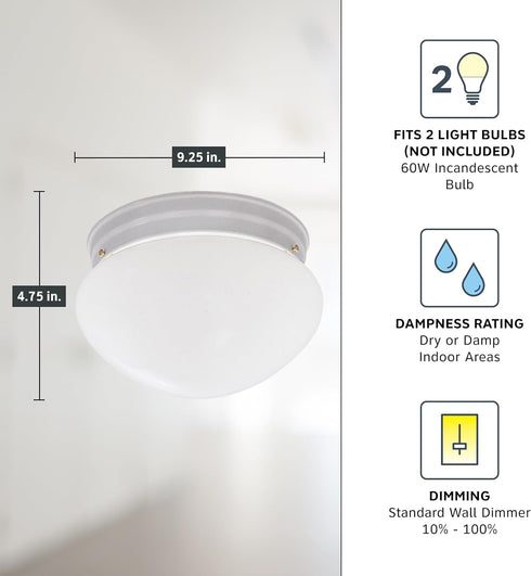 2-Lights 9 Inch 4732-WH DESIGNERS FOUNTAIN Flush Mount Ceiling Light, Lighting Fixture for Kitchen, Bedroom, Bathroom