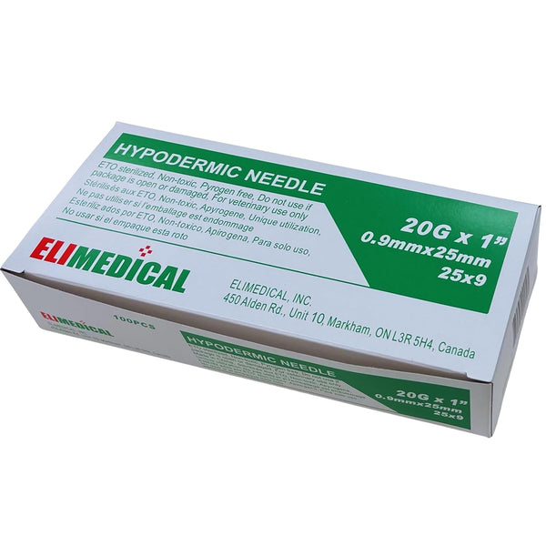 Veterinary Hypodermic Needle, Poly Hub 20G x 1 inch, 100 Individually Packed