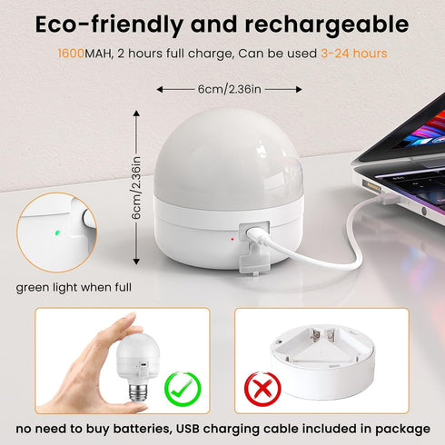 SCOPOW 2 Packs E26 Rechargeable Light Bulbs, Remote Control Timer, 350LM Magnetically Battery Operated, 2 Pack