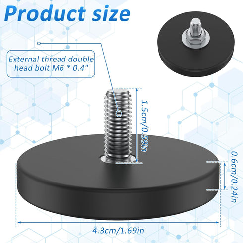 SHCJINGK 6 Pack 1.69 Inch M6 Rubber Coated Magnets Magnetic Base with Threaded Heavy Duty Rare Earth Round Anti-Scratch
