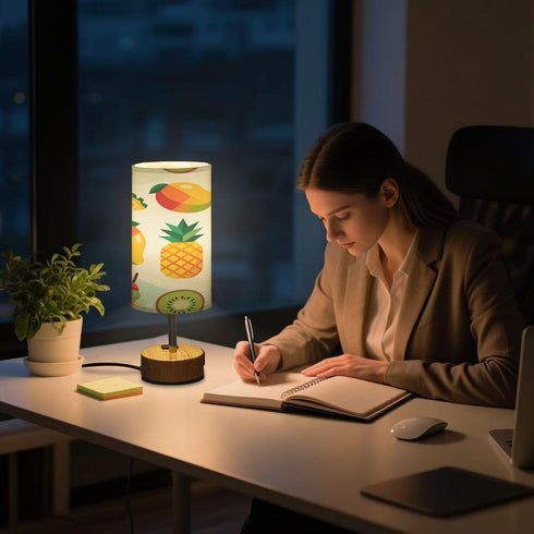 MOOCG 3 Dimmable Fruit Ice Cream Touch Control Table Lamp with Fabric Shade, Color Temperatures LED Desk Lamp, Eye