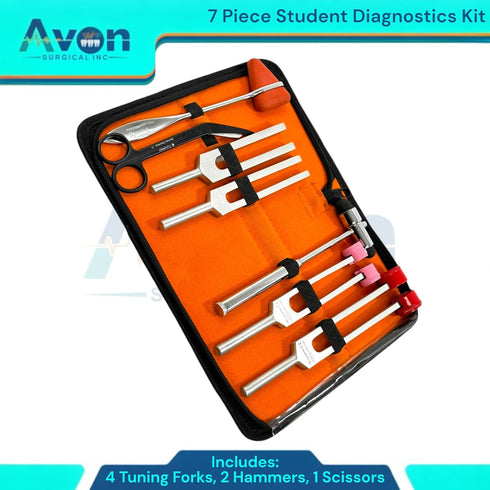 Avon Surgical 7pcs Hammers, 5.5" 128 256 512 1024 Student Diagnostics Kit with Taylor and Buck Reflex Bandage Scissors