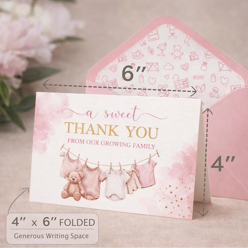 50 Pack Baby Shower Thank You Cards - Baby Girl Thank You Notes with Assorted Envelopes & Stickers - Cute Pink