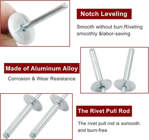 60 Pcs 3/16" x 1-1/4" Large Flange Aluminum Blind Rivets, Dome Head Pop Rivets for Installing Accessories