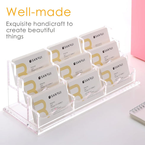Office,3 9 540 SANRUI Clear Horizontal Business Card Holder Stand for Desk, Acrylic Desktop Display Name Cards Holders