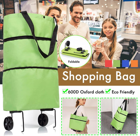 aotekar 2 1 in Foldable Shopping Cart, Collapsible Two-Stage Zipper Grocery Cart with Wheels Shopping Bag