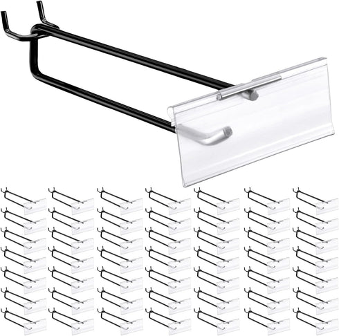 Tandefio 100 Pack 8 Inch Black Metal Peg Board Hooks with Clear Plastic Label Holder for 1/8'' to 1/4'' Pegboard