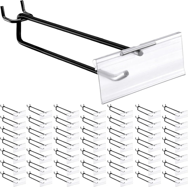 Tandefio 100 Pack 8 Inch Black Metal Peg Board Hooks with Clear Plastic Label Holder for 1/8'' to 1/4'' Pegboard