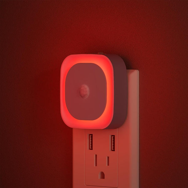 YUNLEX 2 Pack Plug in Red Sleep Night Light with Motion Sensor &