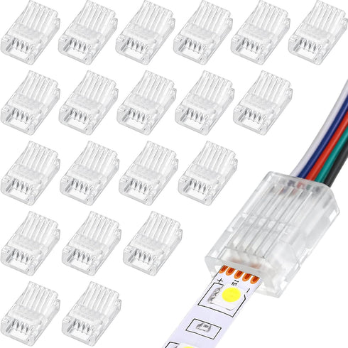 RGB LED Light Strip Connectors, 20 Waterproof Solderless Transparent Adapters for 5 Pin 10mm LED Light Strips