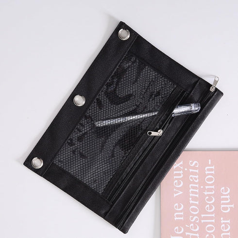 Pencil Pouch for 3 Ring Binder, Large Capacity Pencil Case with 2 Zippers, Clear Window Aesthetic Organizer, 1 Pack