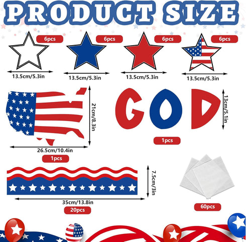 Whaline 60Pcs 4th of July Bulletin Board Decorations, God Bless America Patriotic Cut-Outs for School Decor