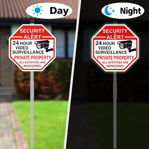 2 Pack 36" 12"x12" Security Sign, Private Property Video Surveillance Sign, with Metal Stakes, Reflective Rust Free