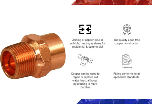 Supply Giant Male Adapter Fitting, 1/2 X 3/8, Copper, C X M Connections