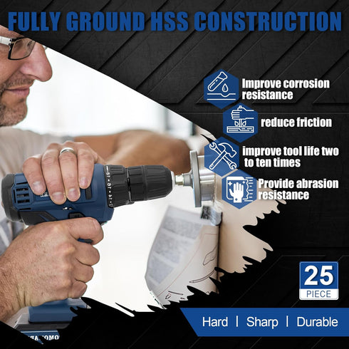 COMOWARE Drill Bit Sets for Metal, 19 Pcs Straight Shank M2 HSS Drill Bits for Stainless Steel & Wood