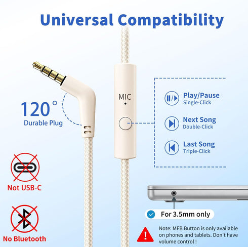 3.5mm 4.9ft MP3/4, Botesty Sound Headphones Wired with Microphone, Over Ear Foldable Plug in Headphones Corded