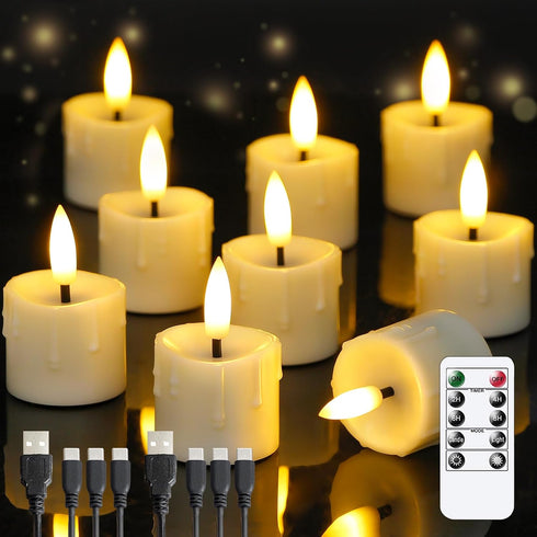 Yeelida Rechargeable Flameless 1.6" x2.5" Tea Light Candles with Remote & Type-C