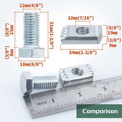 20 Pack P3010 Channel Nut and 1/2" x 15/16" Bolt for 1-5/8" Strut Channel Steel Screws