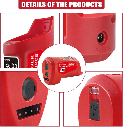 Milwaukee 12V M12 Battery Power Source Adapter, Power Wheel Charger Adapter with 12V DC Port for Heated Jacket