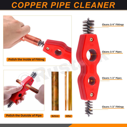 5Pcs Copper Pipe Cleaner Tube Reamer Cutter Set with 4 In 1 Brush, Reamer, Sanding Sponges, Tubing Cutter