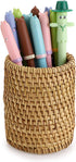 BTSKY Handmade Rattan Pen Cup, Multi-Functional Woven Basket, Desk Pencil Holders, Makeup Brush Holder, Office & Home