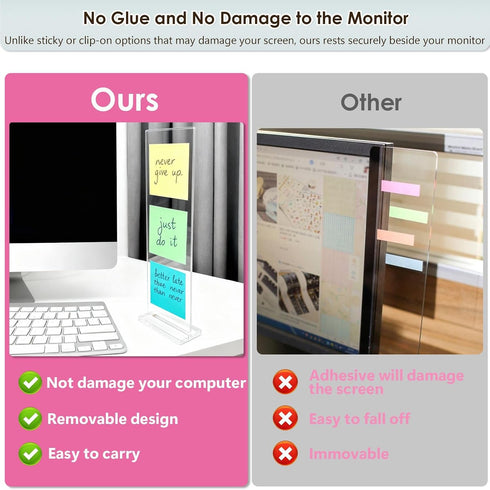 DBYANAN 2PCS Removable Monitor Memo Board Sticky Note Holder for Computer Screen Clear Message Board for Office Desk