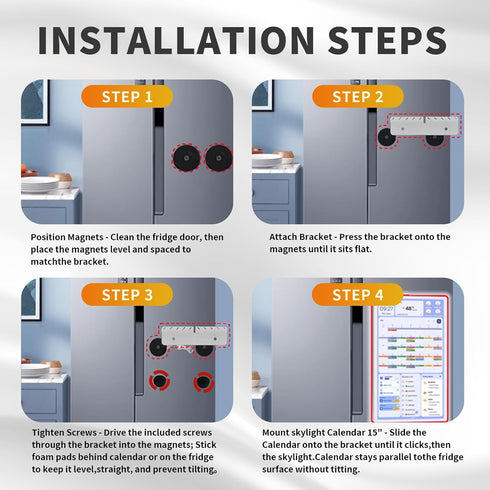 TRNQLPIN 15-Inch 2Powerful 2 Magnetic Fridge Mount for Skylight Calendar | No-Punch Easy to Assemble and Remove| Rubber