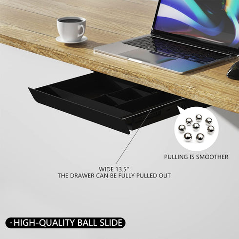 Under Desk Mounted Sliding Pull-out Drawer with Pencil Tray, 17'' x 13.5'' Large Storage Organizer for Workstation