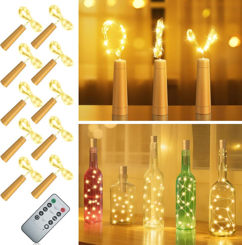 10 Pack 20 6.6 PChero Wine Bottle Lights with Cork & Remote Timer, LED ft Fairy String Lights Battery Operated for DIY