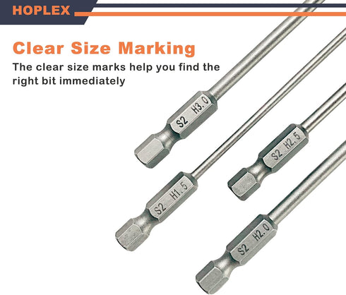 RC Hex Bit Set 1.5, 2.0, 2.5 & 3.0mm Hex Head Allen Wrench Drill Bit S2 Steel 1/4" Hex Shank for Power Drill