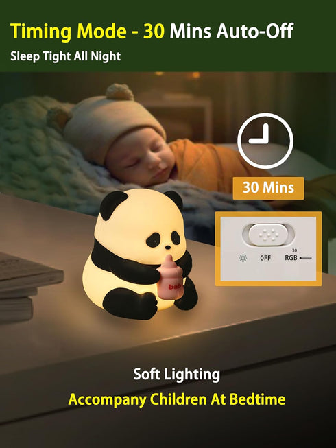 Cute Silicone Panda Night Lights, Rechargeable LED Animal Decor Night Lights for Girls and Boys, Portable Kawaii Lights
