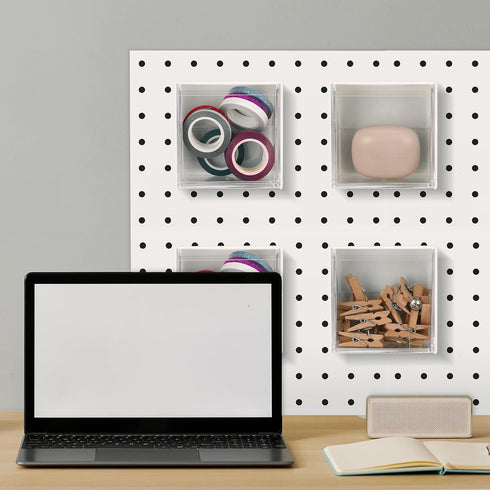 Soaoo 4 Pcs Pegboard Bins, Square Plastic Bins with Lids, Wall Mount White Magnetic Containers for Organizing