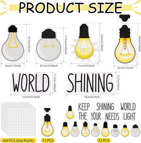 Karenhi 108 Pcs Back to School Light Bulb Bulletin Board Decoration Cutouts Set with Motivational Border