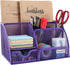 EasyPAG Mesh Office Desktop Organizer with Drawer, Metal Stationary Desk Caddy, 6 Compartments, Purple
