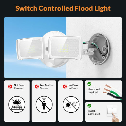 28W 3000LM 2 5500K IP65 LEPOWER LED Security Flood Light Outdoor, Switch Controlled Aluminum Security Light, Adjustable