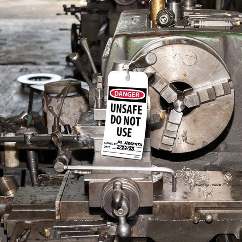 NMC RPT34 Accident Prevention Tag, "DANGER UNSAFE DO NOT USE", 3" Width x 6" Height, Black/Red