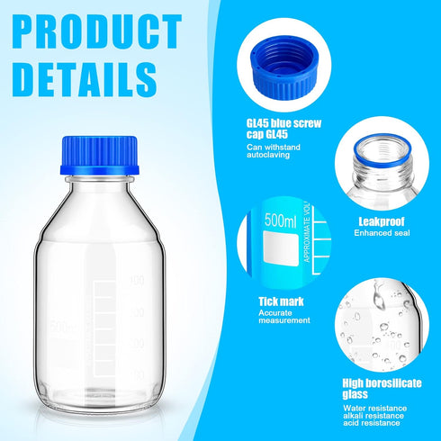 Irenare 8 Pieces Media Storage Bottles Borosilicate Storage Glass Bottle Scientific Round Graduated Media Bottle (500
